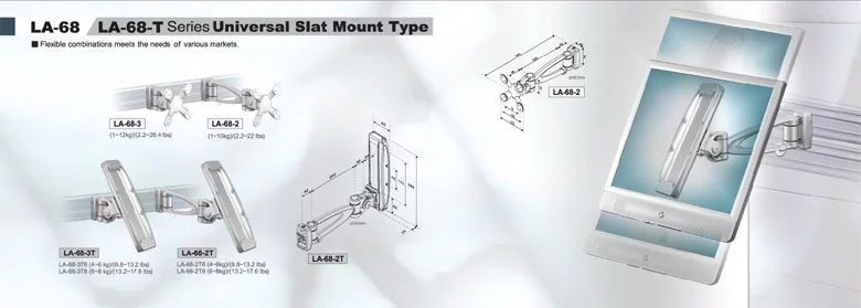Universal slat mount monitor arms