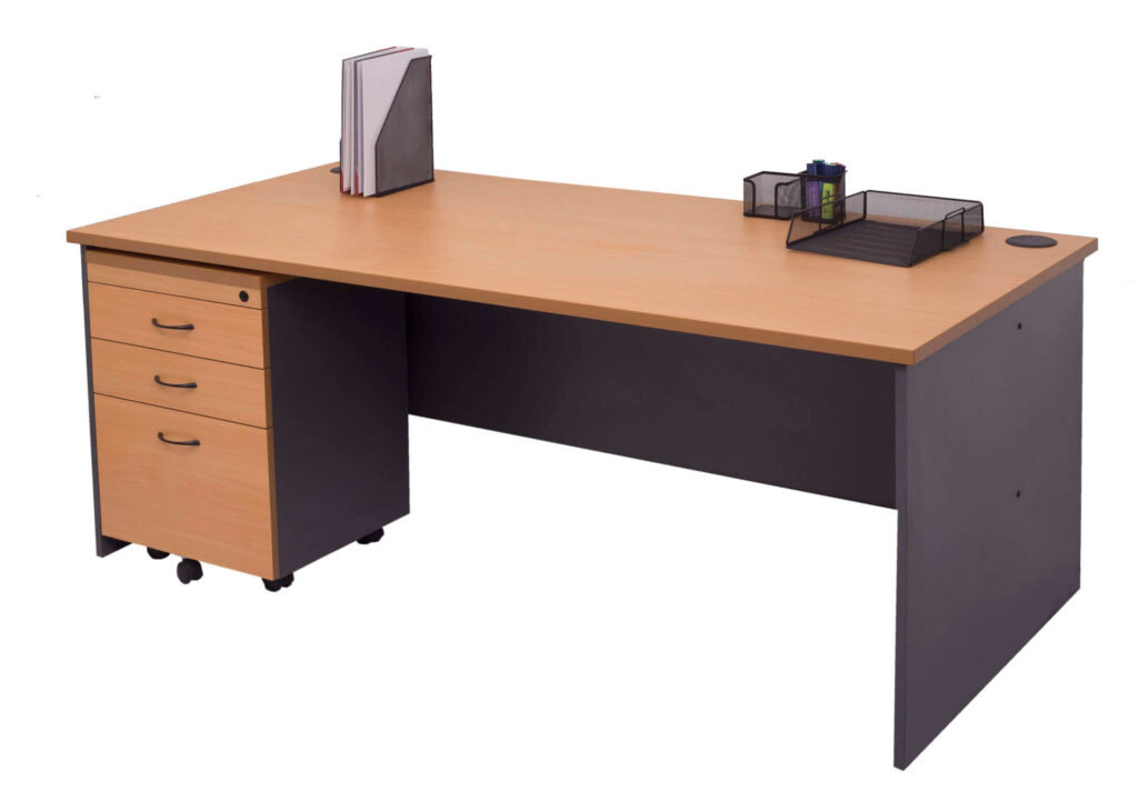 Rapidline "Worker" office desk with optional pedestal storage and  example accessories